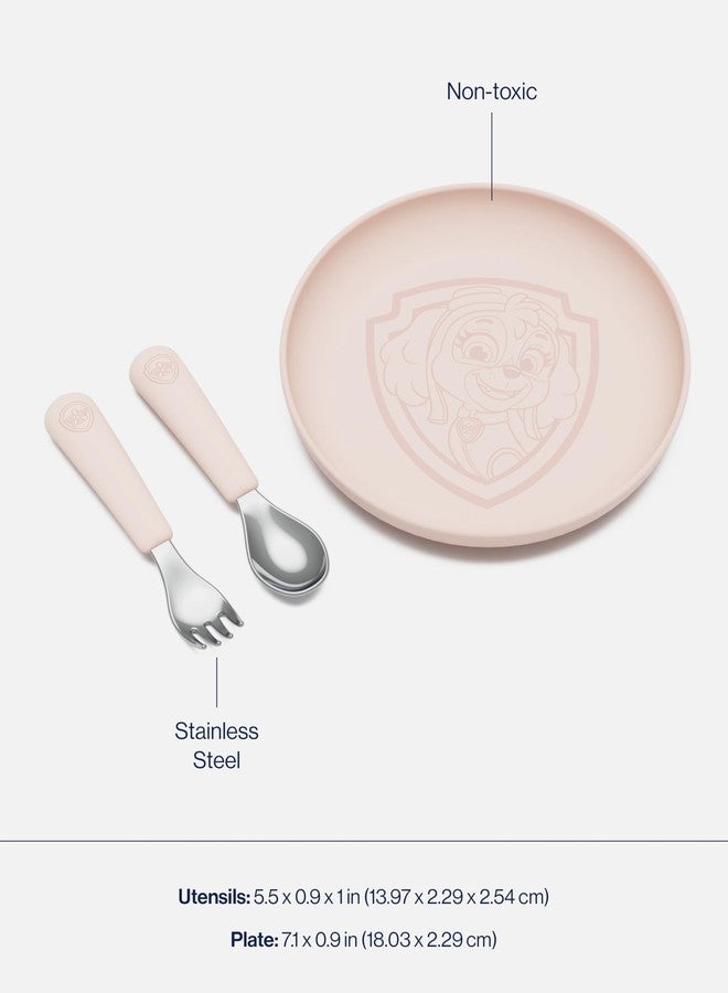 Lalo PAW Patrol Plate & Utensil Set For Kids - Dishwasher Safe Toddler Dinnerware Set - BPA Free for Over 12 Months - Includes Plate, Ergonomic Spoon and Fork - 3 Pieces - Skye - Image 4